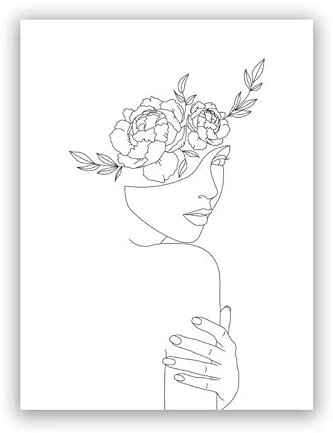 Frau Kopf Mit Blume Abstrakte Linie Kunstdrucke Schwarz Weiß Nordische Minimalistische Poster Wand Kunst Bild Leinwand Malerei Home Decor 40X50Cm Kein Rahmen