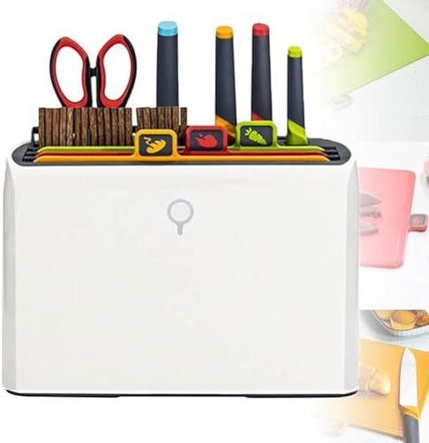 Cutting Board and Knife Set with Drying Holder - 4 Colour Coded Boards, 4 Knives & 10 Pair Chopsticks Organizer Kitchen Tools for Smart Home Gadgets