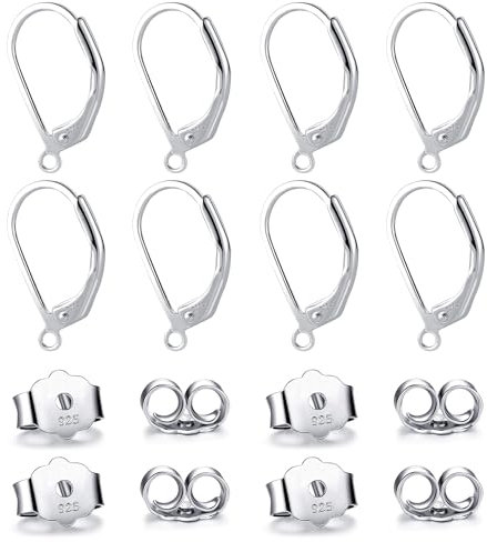 925 Sterling Silber Ohrringhaken Ohrringe Verschlüsse Silber 925 Ohrringe Selber Machen Set, ALEXCRAFT Ohrhaken Französische Ohrring Hebel Zurück Ohrsteck Verschluss Sicher Ersatz Pfosten, 16 Stück