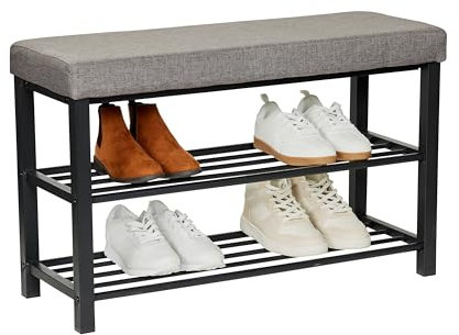 Love IT Store IT Loft Schuhbank mit Sitzfläche - Schmales Schuhregal mit Sitzbank und 2 Ablagen - Einfacher Aufbau - Schwarz/anthrazit - 80x31x50 cm