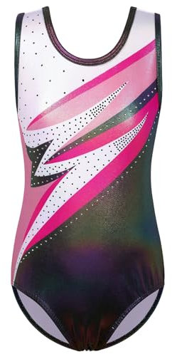 ZNYUNE Mädchen Farbverlauf Gymnastikanzug Ärmellos Kinder Gymnastik Trikot Klassisch B370 SchwarzRosa 10A