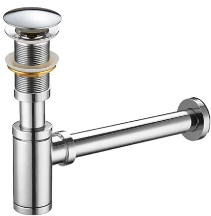Sifone Lavabo Bagno con Scarico,Regolabile Sifone Lavandino con Pop-up Valvola di Scarico, Universal Siphon Bottiglia con Raccordo di Scarico Senza Troppopieno per Lavabo, Lavabo Bagno Set, Cromo