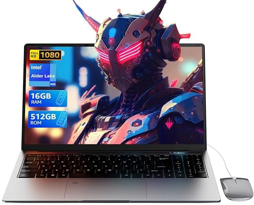 PINSTONE 15,6 Computer portatile - 16 GB di RAM 512 GB SSD, PC portatile Quad Core N95, Supporto per laptop Touch ID, WiFi, BT4.2, retroilluminazione della tastiera, adatto per studenti/aziende