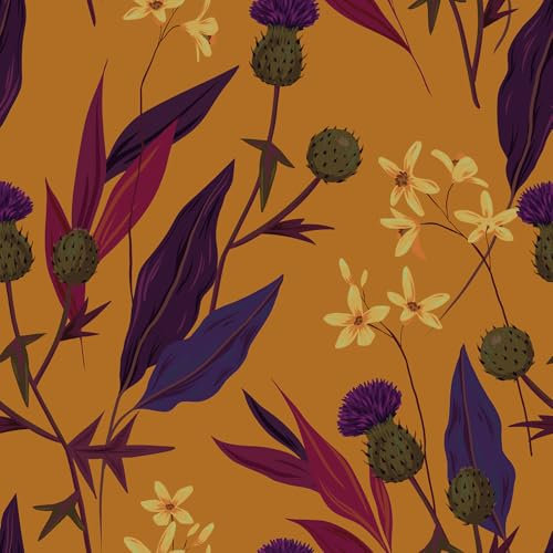 CRE8TIVE Mustard Yellow Floral Wallpaper Vintage Leaf Wallpaper 30.5cm x 300cm Peel and Stick Wallpaper for Bedroom Removable Botanical Contact Paper Self Adhesive Vinyl Wrap for Furniture Cabinet