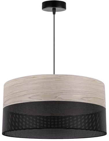 Light-Home Emily Lampenschirm Hängelampe Hängeleuchte - Deckenlampe Industrial für Wohnzimmer Schlafzimmer und Esszimmer - Moderne Pendelleuchte aus Furnierholz - Gebleichtes Eiche - Schwarz 44 cm