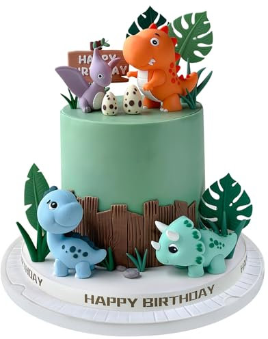 17PCS Dinosaur Cake Topper - Dinosaur Eggs Leaves Grasses Cake Decorations with Happy Birthday Sign Cake Toppers for Birthday Boy Baby Shower Party Decorations, Dinosaur Themed Party