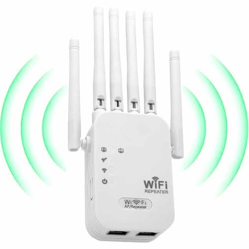 RéPéTeur WiFi, Puissant Amplificateur WiFi sans Fil 2,4 Ghz avec Fonction WPS, Amplificateur WiFi à 6 Antennes Compatible avec Tous Les BoîTiers avec 2 Ports Ethernet Et Mode AP