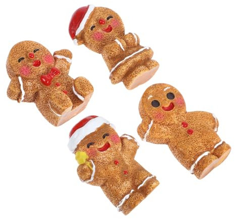 Zerodeko 4 Stück Lebkuchenmann-ornamente Für Weihnachten Mini-lebkuchenfigur Wohnkultur Harzmaterial Bonsai-dekoration Kreative Miniaturstatue
