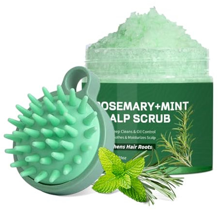 Rosmarin Minze Kopfhaut Peeling, 2-in-1 Haarpeeling für Trockene Juckende Fettige Kopfhaut Aufbau, Reinigende und Nährende Haarpflege mit Kopfhautmassagegerät 150g / 5,29oz