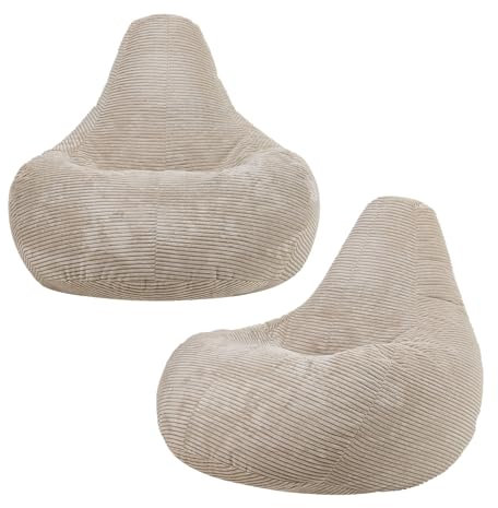 Icon Dalton Sitzsack Kinder, Beige, 2er Pack, Flauschiger Cord Stoff, Sitzsack Cord mit Füllung, Bequemer Kinder Gaming Sessel, Kuschelsessel, Lese Sessel, Schlafzimmer, Kinderzimmer, Spielzimmer