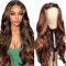 AiPliantfis Body Wave Human Hair Wig Brown Echthaar Perücke Damen 4X1 Lace Glueless Wig Wear and Go P430 Highlight Pre Plucked 150% Density Unprocessed Remy Hair 20 Zoll