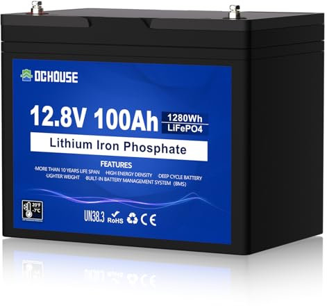 DCHOUSE 12V 100AH LiFePO4 Lithium Battery, Group 31,Built-in 100A BMS, Up to 15000 Cycles Battery for RV, Marine, Trolling Motor, Travel Trailer, Energy Storage- Off Grid