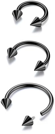 BodyBonita G23 Titan Hufeisen Septum Piercing - 3 Stück 18G Nasenringe Spikes Septum Schmuck Nasenpiercing Conch Helix Rook Lippenknorpel Ohrring für Damen Herren Schwarz