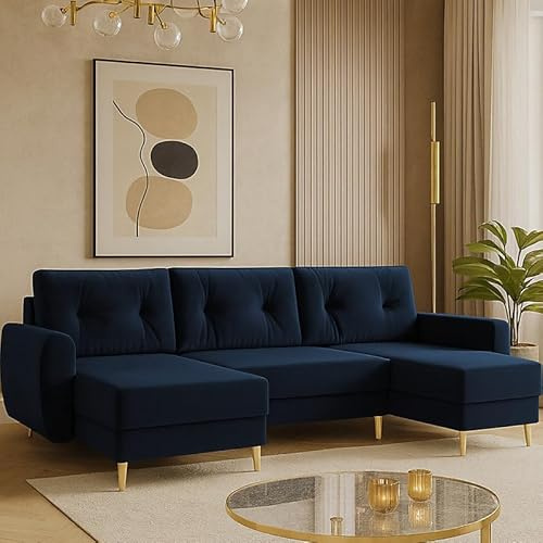 Agritrade AK PALERMO U-Shaped Corner Sofa Bed with Storage – Sprung Seat, Velvet Upholstery, Large Sleeping Area, Modern U-Shape Sofa in 6 Colours