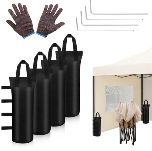 Yuaerbuo Set of 4 800D Oxford Weights for Gazebo Weights Sandbags for Gazebo 50 x 20 cm with 4 Fixed Nails 1 Work Gloves Reinforced Sandbag Weight for Gazebos Garden Beach Tent