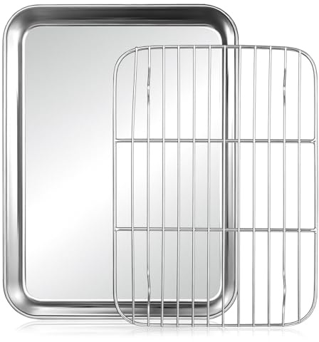 Wire Rack Baking Tray, Stainless Steel Baking Sheet | Deep Oven Cooling Racks, Kitchen Tools (9.3 x 7 x 1.2)