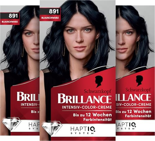 Schwarzkopf Brillance Intensiv-Color-Creme 891 Blauschwarz (170 ml) | Permanente Haarfarbe mit perfekter Grauabdeckung, Coloration mit pflegendem Biotin-Komplex, bis zu 12 Wochen intensive Farbe