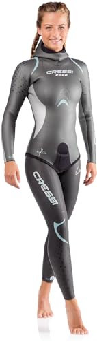 Cressi Free Lady Wetsuit 3.5mm - Apnoe-Neoprenanzug aus 3.5 mm glattem Neopren, Silber Schwarz Farbe, Blau, M