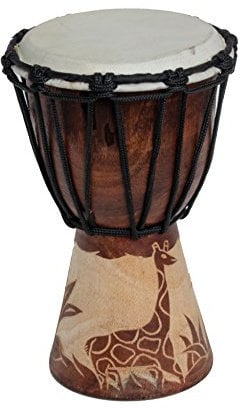 Tamburo Djembe per bambini disponibile in 60 modelli da 20 cm di diametro, set comprensivo di bonghi, tamburelli e istruzioni (lingua italiana non garantita), 20cm Djembe Giraffe M1