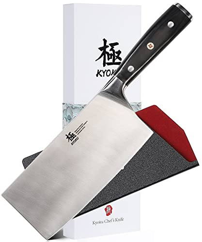 KYOKU Samurai Series - 7 Cleaver Knife - Full Tang - Japanese Style High Carbon Steel Kitchen Knives - Pakkawood Handle with Mosaic Pin - with Sheath & Case