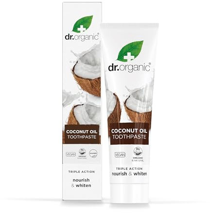 Dr Organic Coconut Oil Toothpaste, Whitening, Natural, Mens, Womens, Natural, Vegan, Cruelty-Free, Paraben & SLS-Free, Organic, 100ml, Packaging May Vary