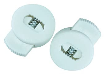 Trimming Shop Plastik Rund Flach Schnurverriegelung Stopper mit Feder Knebelknöpfe für Schlüsselband, Koffer, Zelten, Wandern, Sport, Rucksäcke - Weiß, 2pcs
