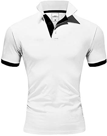 Amaci&Sons Herren Poloshirt Basic Kontrast Kragen Kurzarm Polohemd T-Shirt 5104 Weiß/Schwarz 3XL