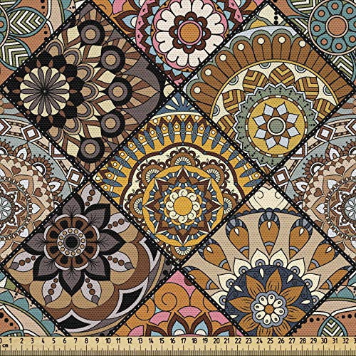 ABAKUHAUS marokkanisch Gewebe als Meterware, Ethnische Retro Checkered, Schön Gewebten Stoff für Polster und Wohnaccessoires, 1M (148x100cm), Blasser Karamell
