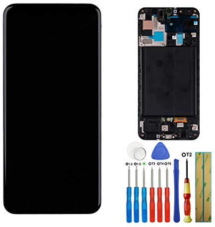 E-YIIVIIL Pantalla táctil Amoled compatible con Samsung Galaxy A50 (2019) A505F/DS A505F A505FD A505A de 6,4 pulgadas, pantalla LCD táctil, digitalizador, con marco y herramientas