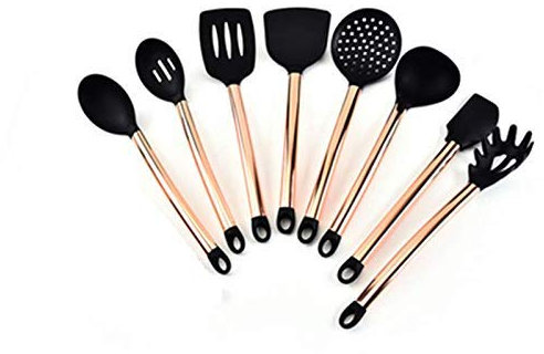 Copper-Plated Handle Silicone Nonstick Cooking Kitchen Utensils Kit (Copper, 8-Piece Set Without Storage Bucket)