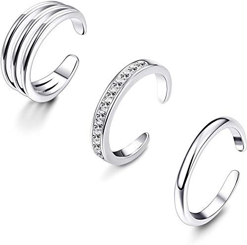 Milacolato 925 Sterling Silber Zehenring Set Damen Einfache Offene Dünne Band Ring Verstellbar Ringe Set für Frauen Mädchen Fußschmuck