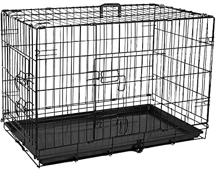 Wowsubli Dog Puppy Crate Carrier Large 36 inch Black Folding 2 Door 4 Lock Metal Training Cage Cat Pet Animal Transport with Solid Tray