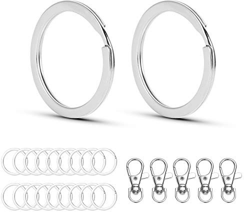 Mikafen Schlüsselringe Set aus 30 multifunktionalen runden flachen Edelstahl und 5 kleinen abnehmbaren Drehschlössern Schlüsselanhänger 30 mm geteilter Ring für Autoschlüsselschlüssel zubehör