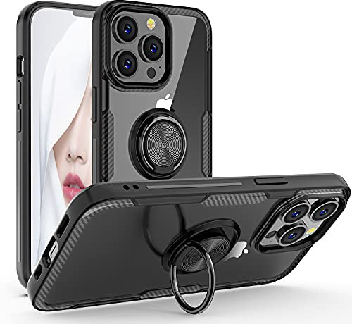 WATACHE Compatible with iPhone 13 Pro Case, Full Body Heavy Crystal Clear Protective Anti-Scratch Shockproof Case [Work with Magnetic Car Mount] with Rotation Ring Holder Stand for iPhone 13 Pro,Black