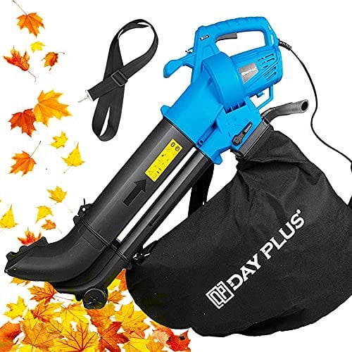 BRIEFNESS Leaf Blower Vacuum & Shredder Mulcher, Electric 3 in 1 Garden Vac w/35L Capacity Collection Bag Wheels, Telescopic Chute, 10:1 Shredding Ratio, 10m Cable, 3500W, Blue + black