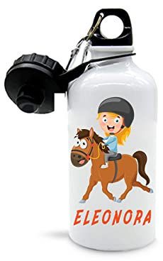 Mr. Gadgets Borraccia Personalizzabile con Nome Vari Modelli-Sport- Bambino-Bambina 500ml (Equitazione Bimba)