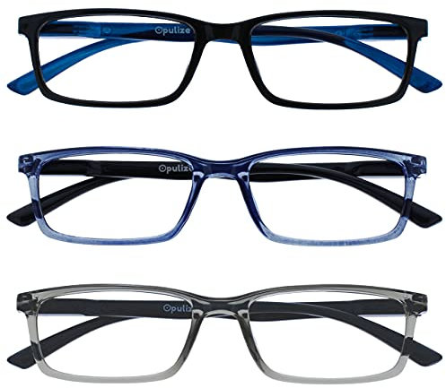 OPULIZE See-Brille Blaulichtfilter 3er Pack Schmal Rahmen Federscharniere Verbessern Den Schlaf Computerbrille Gaming Entspiegelt Schwarz Transparenter Blau Grau Herren Damen BBB9-137
