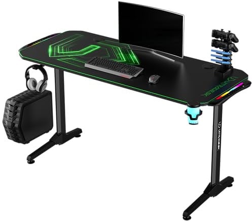ULTRADESK FRAG V3 LED RGB Computertisch Gaming-Schreibtisch - Gaming Tisch Stahlkonstruktion - Platz für Zwei Monitore - Futuristische Formen - Beinfreiheit und Mehr - Inklusive Zubehör 150x60cm Grün