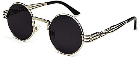 kachawoo Steampunk Sonnenbrille John Lennon Vintage Rot Runde Cosplay Sonnenbrille Herren Schwarz Retro Punk Funky Eyewears Damen für Festival Party Reisen (silver with black)