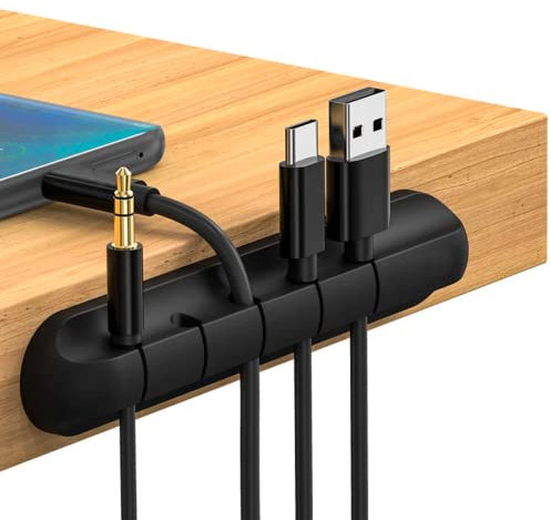 Organizador de Cables Adhesivo para escritorio, mesa o superficie plana 2022 - Clip para cables USB, pc, auriculares, cargadores Kit de clips cables de color negro Autoadhesivo de Silicona (1pcs de 7)
