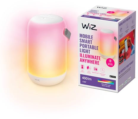 WiZ Mobile Colour Portable Smart LED Table Lamp [UK Plug] WiFi Smart Connected Lighting. App Control for Indoor Livingroom, Bedroom, Dining.