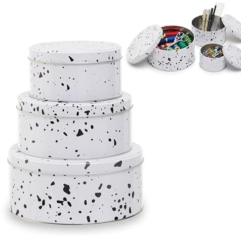 Premier Housewares Set Of 3 Cake Storage Tins | Stylish Nesting Tins With Colourful Speckle Design And Lids | Ideal For Storing Cakes, Biscuits Or Bakes | Kitchen Storage