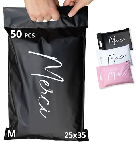 EMBALLAX - 50 Versandtaschen Warensendung - M 35x25cm - UNDURCHSICHTIG/WIDERSTANDSFÄHIG/WASSERDICHT - Versandtüten für Kleidung - Umschlag für Kartons - Versandbeutel - Versandtasche - Danke