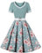 Rockabilly Kleider Damen 50er Jahre Petticoat Kleid Vintage Audrey Hepburn Kurzarm V-Ausschnitt Polka Dot Swing Coctailkleid Hochzeit Gast Festlich Knielang Sommerkleid Abendkleid Grün Blume XL