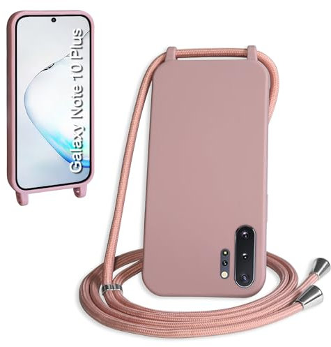 WenBaby Handykette für Samsung Galaxy Note 10 Plus Hülle mit Band,Handyhülle mit Schnur zum Umhängen Silikon Seil Necklace Schutzhülle mit Kordel Tasche Case TPU Bumper - Sandrosa