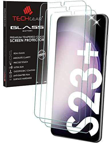 3 Pack TECHGEAR GLASS Edition Compatible with Samsung Galaxy S23 Plus / S23+ 5G, Tempered Glass Screen Protector Cover [2.5D Round Edge] [9H Hardness] [Crystal Clarity] [Scratch-Resistant] [No-Bubble]