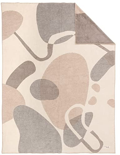 s.Oliver Jacquard Decke 150x200 cm - Kuscheldecke beige mit grafischen Muster, Pflegeleicht und kuschelweiche Baumwollmischung