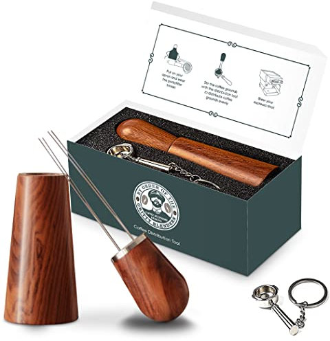 Gritty Blenders Wdt Tool Espresso - Coffee Distributor with 4 Needles, Gift for Coffee Lovers, Coffee Making Accessories for Baristas with Portafilter Keychain