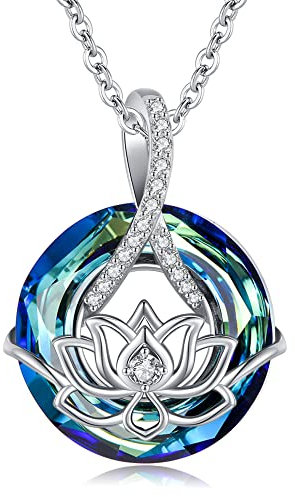 Collier Femme Pendentif Lotus Fleur en Argent Sterling, Collier Bijoux Femme avec Cristal Collier de Yoga Bijoux pour Femme Fille (Collier fleur de lotus-A1)