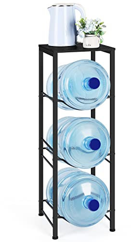 Water Bottle Holder Organizer 5 Gallon Water Jug Stand with Shelves, 3-Tier Water Bottle Dispenser Stand for Kitchen Living Room Office, Black